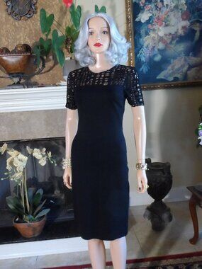 Jason Wu Black Lace Yoke Short Sleeve Sheath Dress Size 6
